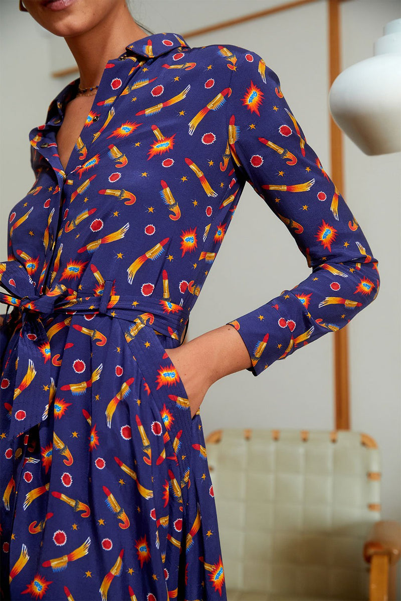 Vestido L'Innocente Rocket Lipstick Azul - Soi Paris - The Bradery