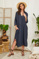 Navy Dress - Women DRESSES and SKIRTS Around Linen