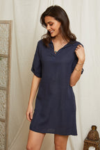 Navy Dress - Women DRESSES and SKIRTS Around Linen