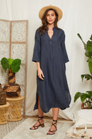 Navy Dress - Women DRESSES and SKIRTS Around Linen