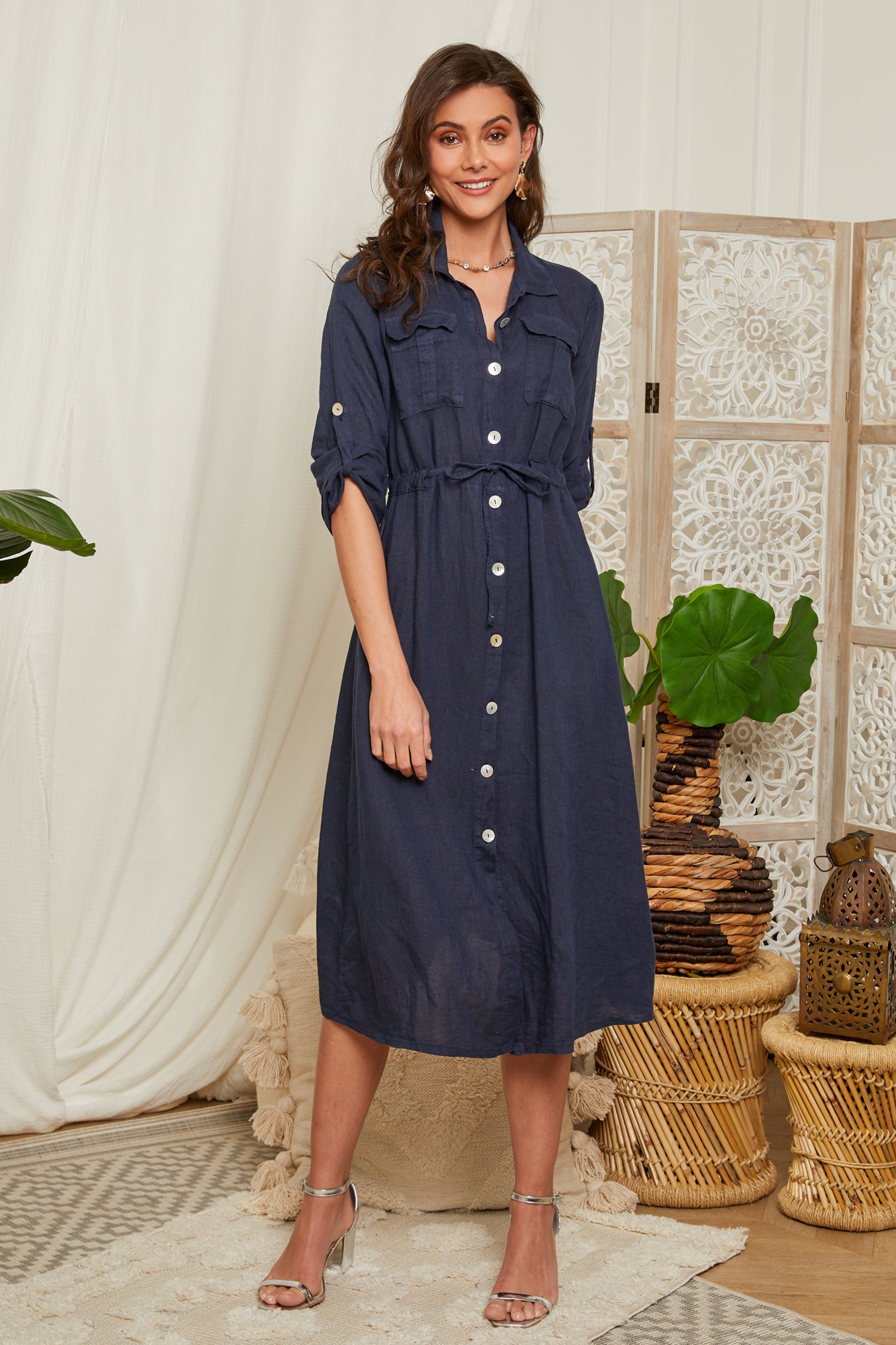 Vestido Marino - VESTIDOS y FALDAS Mujer Around Linen