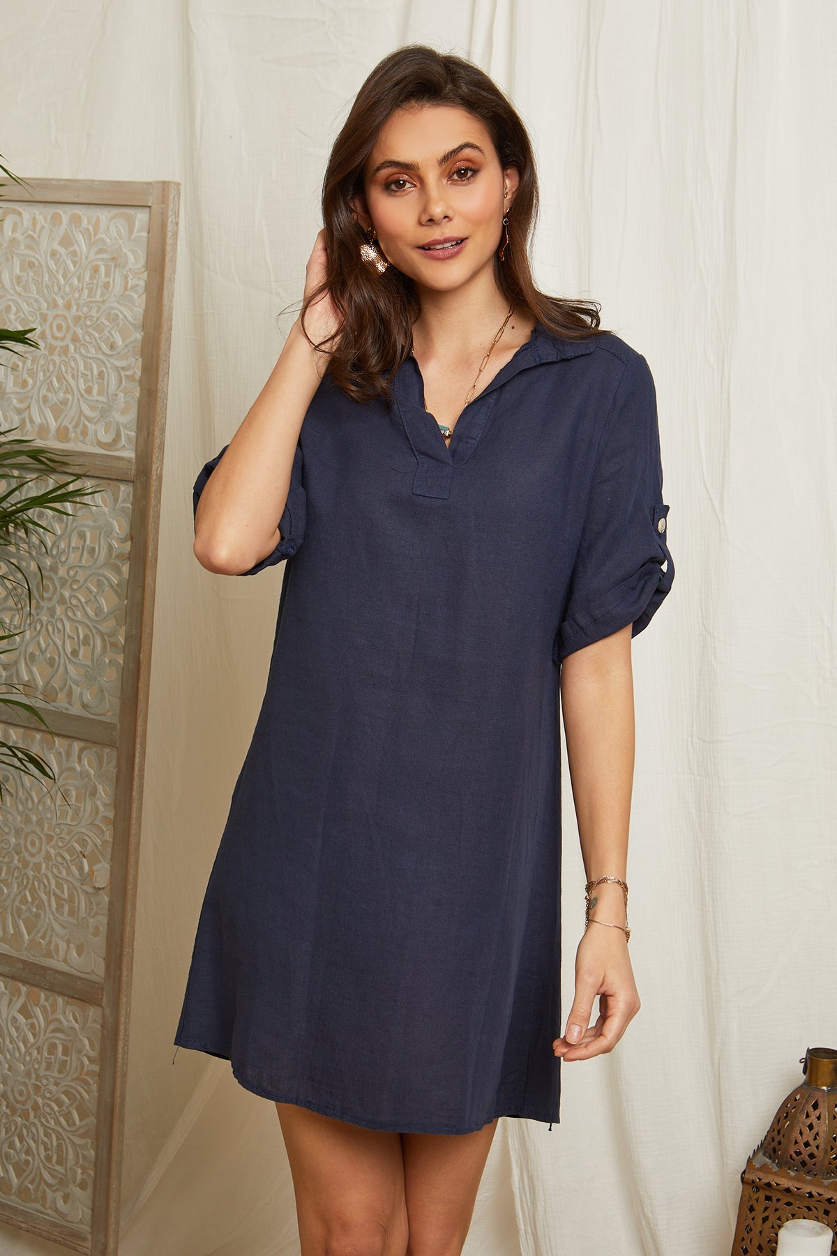 Navy Dress - Women DRESSES and SKIRTS Around Linen