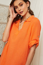 Orange Dress - Women DRESSES and SKIRTS Around Linen