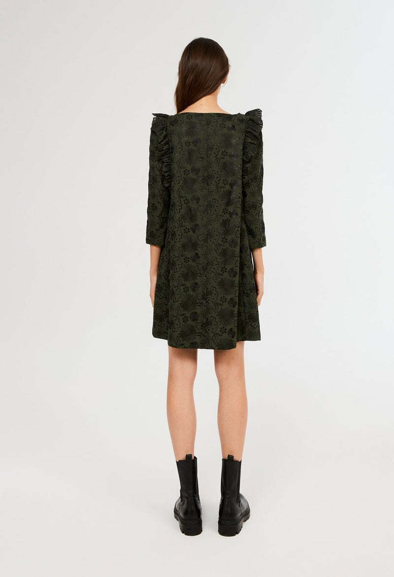 Claudie Pierlot Vestido Bordado Rififi - Verde Bosque - - The Bradery