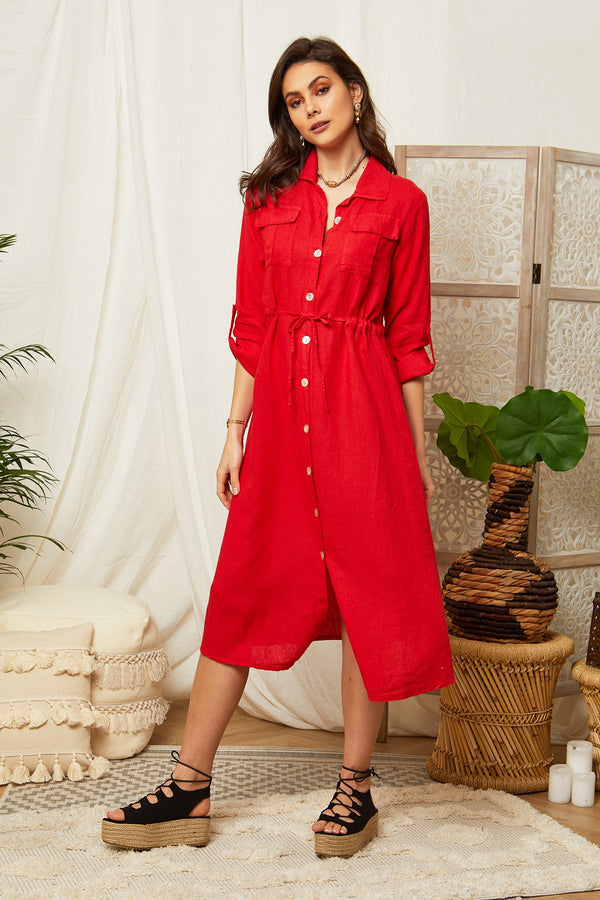 Red Dress - Women DRESSES and SKIRTS Around Linen