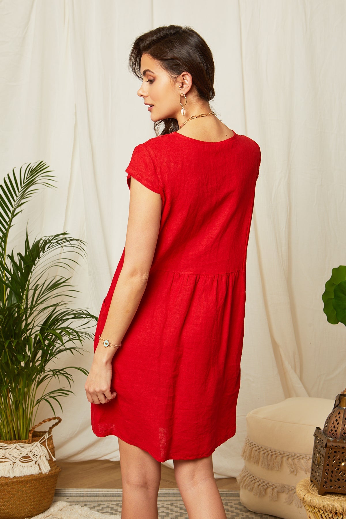 Red Dress - Women DRESSES and SKIRTS Around Linen
