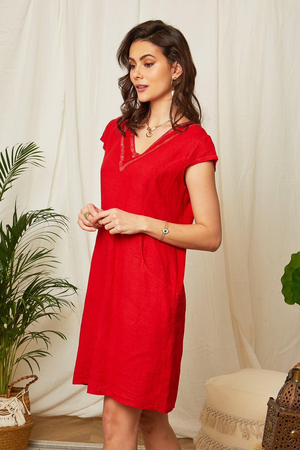 Red Dress - Women DRESSES and SKIRTS Around Linen