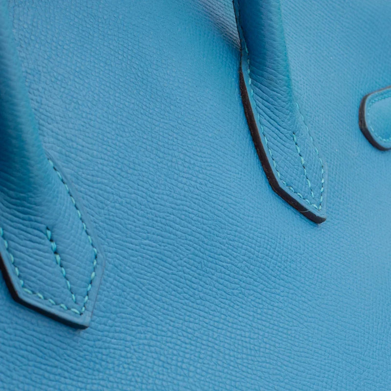 sac de seconde main birkin  hermes en cuir bleu défaut 1