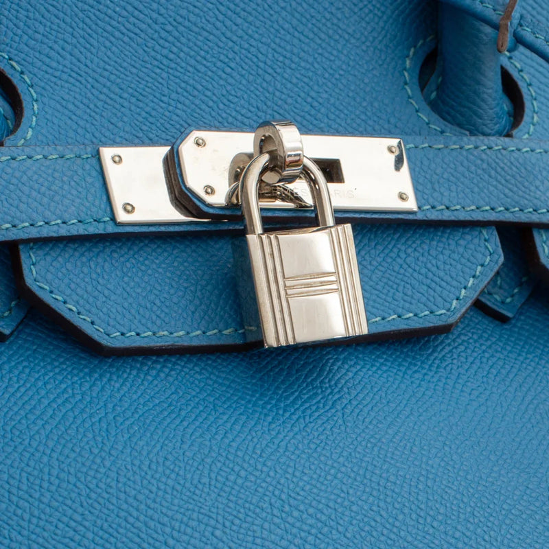 sac de seconde main birkin  hermes en cuir bleu défaut 3