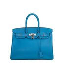 sac de seconde main birkin  hermes en cuir bleu face