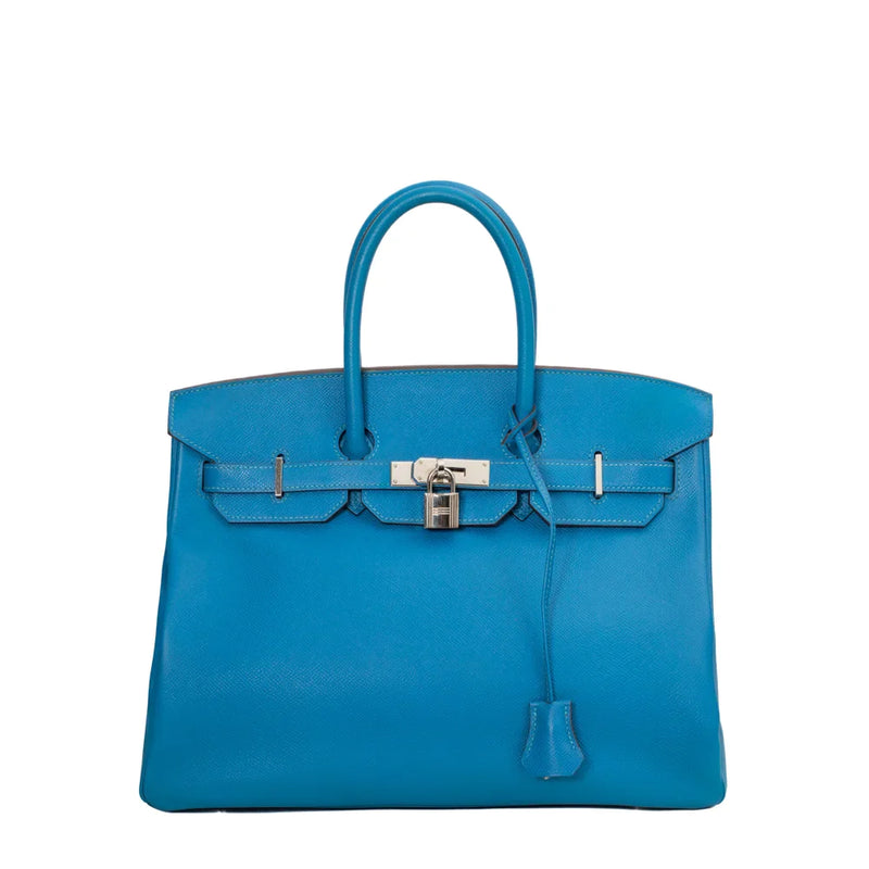 sac de seconde main birkin  hermes en cuir bleu face