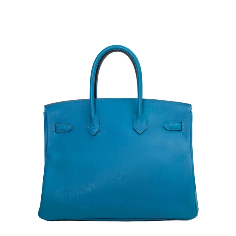 sac de seconde main birkin  hermes en cuir bleu dos