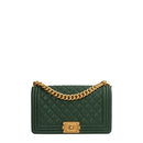 sac de seconde main boy chanel en cuir vert face