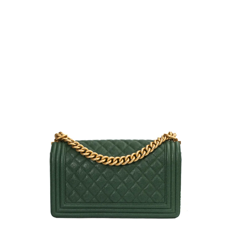 sac de seconde main boy chanel en cuir vert dos