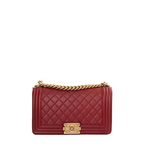 sac de seconde main boy chanel en cuir rouge face