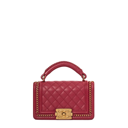 sac de seconde main boy chanel en cuir rose face