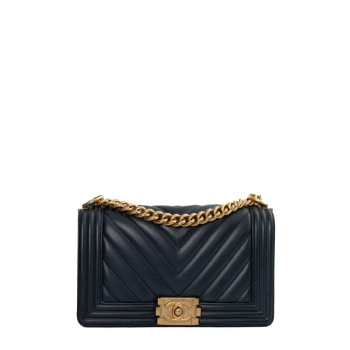 sac de seconde main boy chanel en cuir bleu face