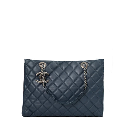 sac de seconde main cabas chanel en cuir bleu face