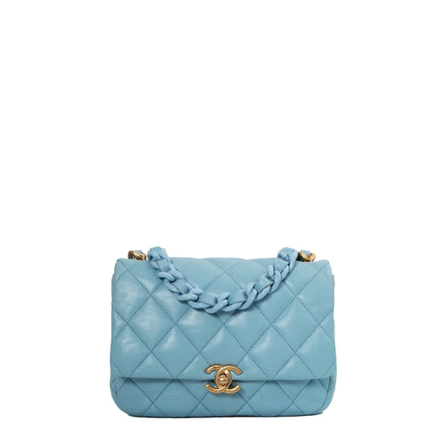 sac de seconde main 19 chanel en cuir bleu face