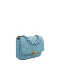 sac de seconde main 19 chanel en cuir bleu côté