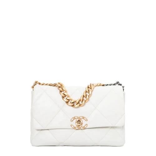 sac de seconde main chanel 19 chanel  en cuir blanc face