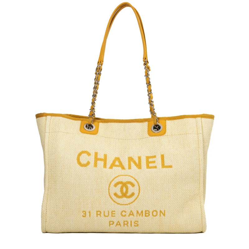 sac de seconde main deauville chanel en toile jaune face