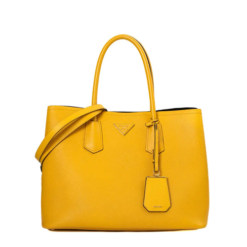 sac de seconde main galleria prada en cuir jaune face