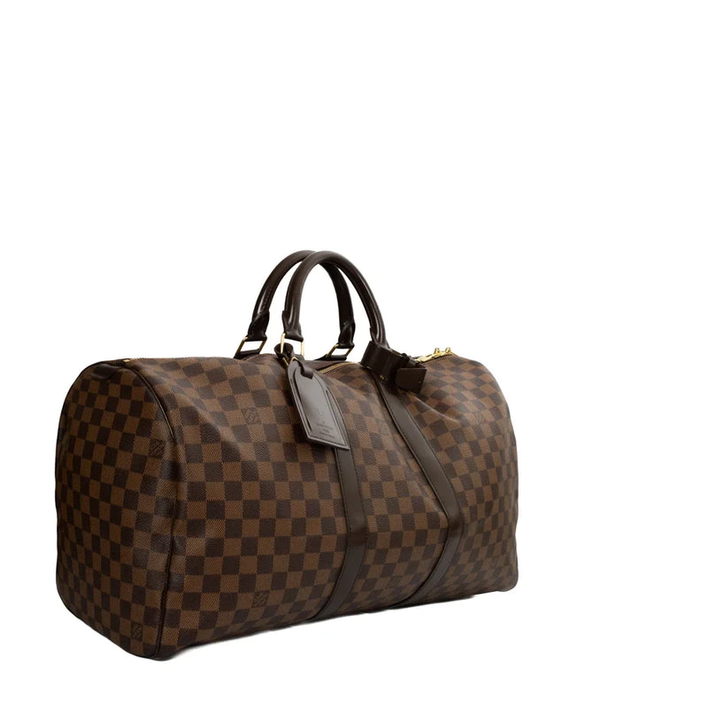 sac de seconde main keepall  louis vuitton en toile damier ébène côté