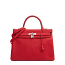 sac de seconde main kelly hermès  en cuir rouge  face