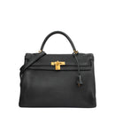 sac de seconde main kelly  hermes en cuir noir face