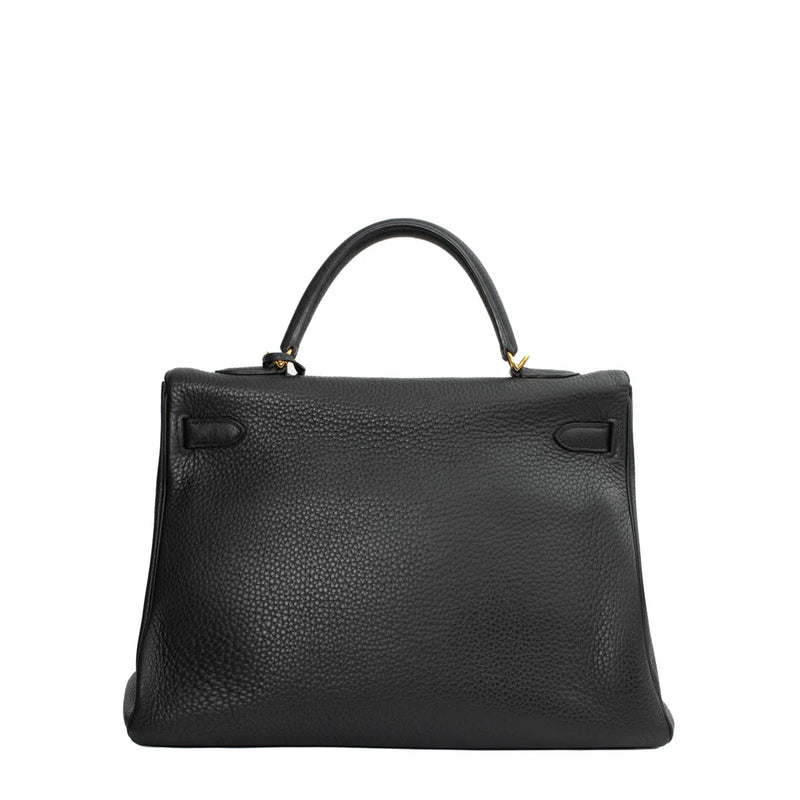 sac de seconde main kelly  hermes en cuir noir dos