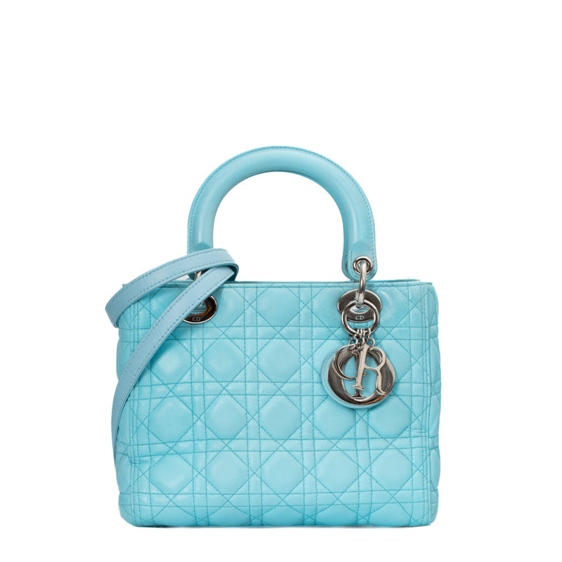 sac de seconde main lady dior dior  en cuir bleu face