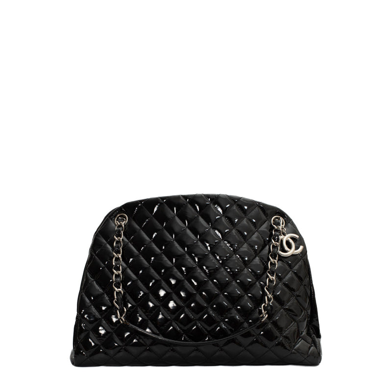 sac de seconde main mademoiselle chanel en cuir verni noir face