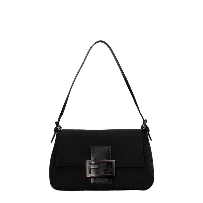 sac de seconde main mamma baguette zucchino fendi  en toile monogramme noir face