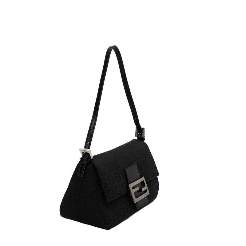 sac de seconde main mamma baguette zucchino fendi  en toile monogramme noir côté