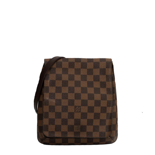 sac de seconde main musette salsa louis vuitton en toile damier marron face