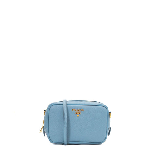 sac de seconde main galleria prada  en cuir bleu face