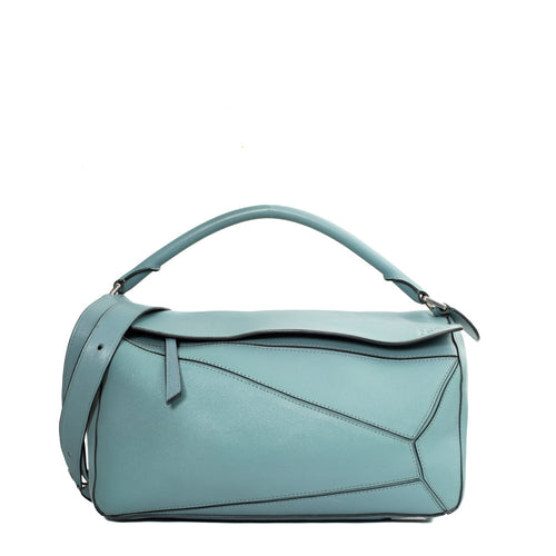 sac de seconde main puzzle  loewe en cuir bleu face