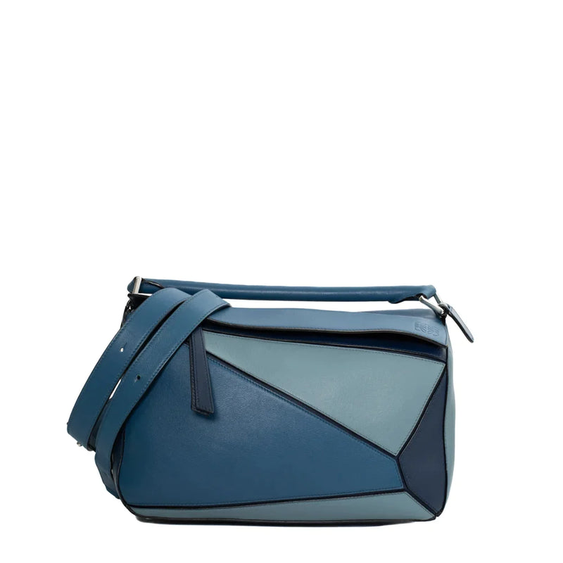 sac de seconde main puzzle loewe en cuir bleu face