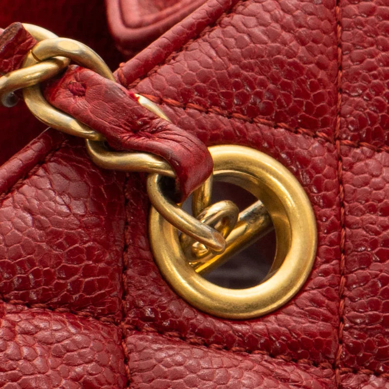 sac de seconde main shopping bag   chanel en cuir rouge défaut 1 