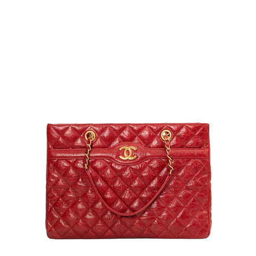 sac de seconde main shopping bag   chanel en cuir rouge  face