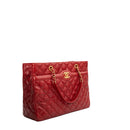 sac de seconde main shopping bag   chanel en cuir rouge  côté