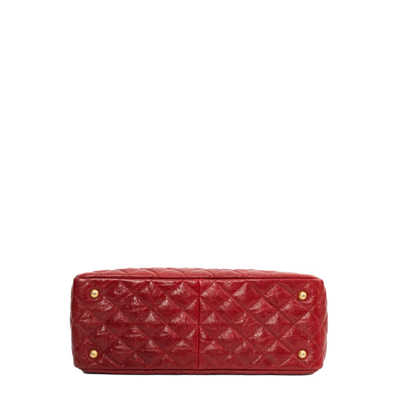 sac de seconde main shopping bag   chanel en cuir rouge  bas