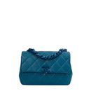 sac de seconde main single flap chanel en cuir bleu face