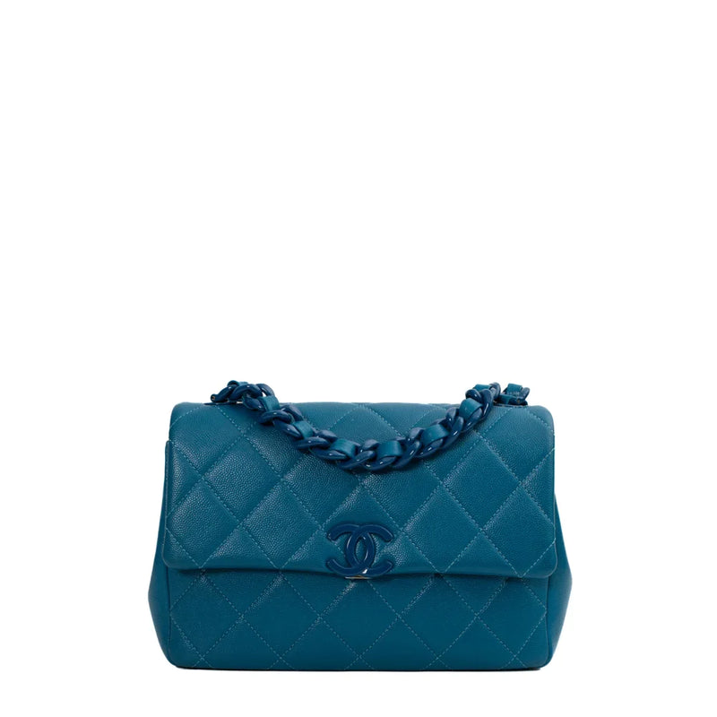 sac de seconde main single flap chanel en cuir bleu face