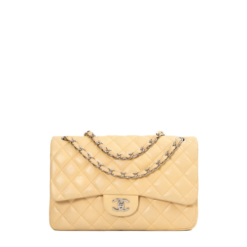 sac de seconde main timeless chanel  en cuir beige face