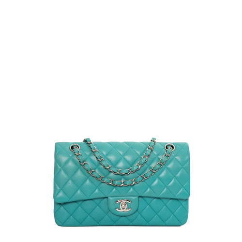 sac de seconde main timeless chanel en cuir bleu face