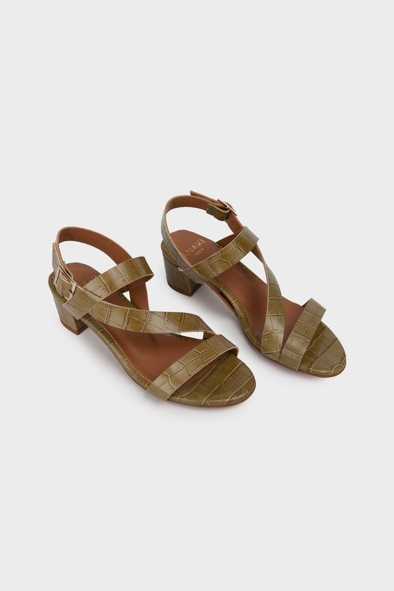 Sandales À Talons Vista - Croco Kaki - Anaki - The Bradery