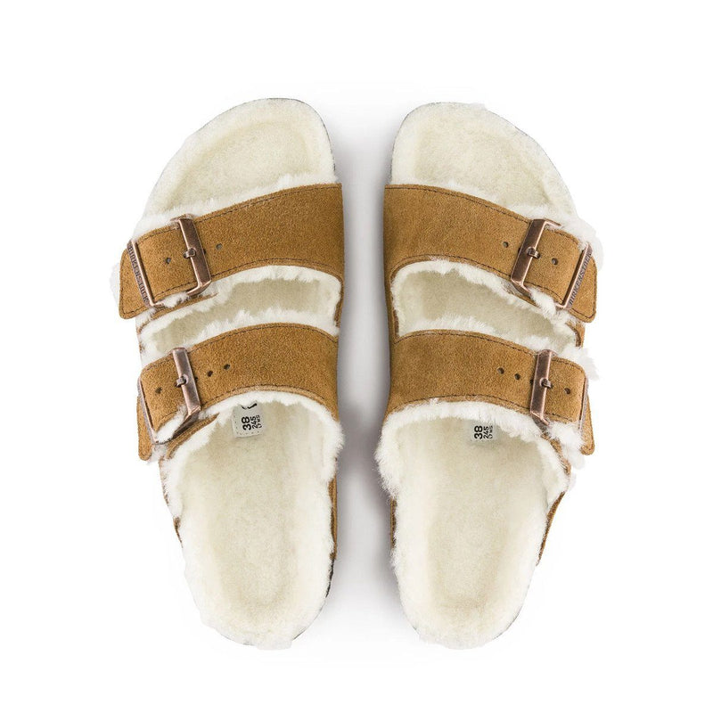 Sandals Arizona Fur Leather Sheepskin Mink - Woman - Birkenstock - The Bradery