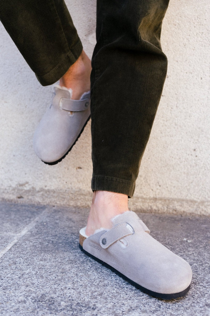 Sandales Boston Shearling - Gris - Homme - Birkenstock - The Bradery